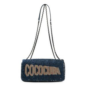 CHANEL COCOCUBA Sequin Chain Shoulder Bag Leather Blue